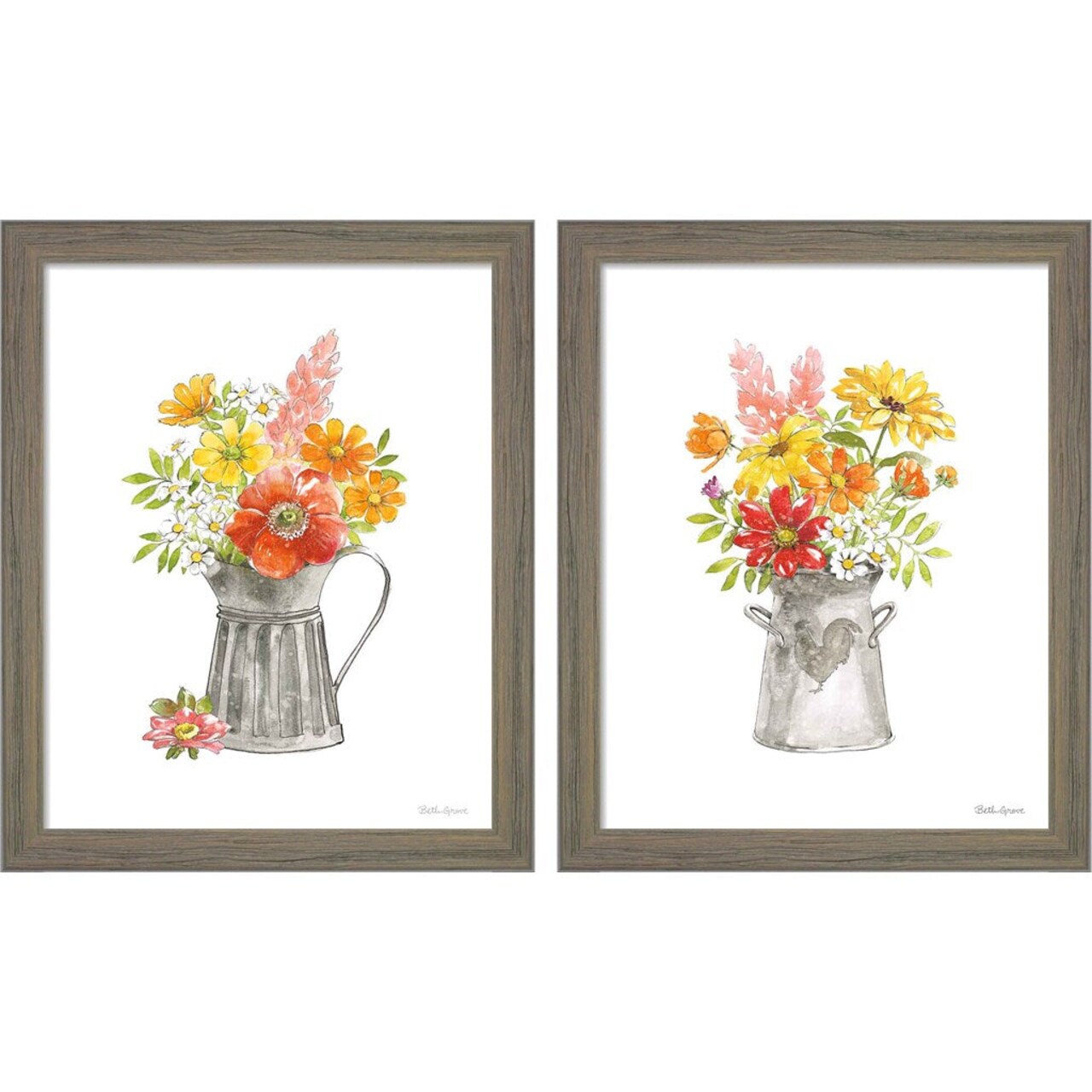 Farmhouse Floral White by Beth Grove, 2 Piece Rustic Gray Framed Art Set